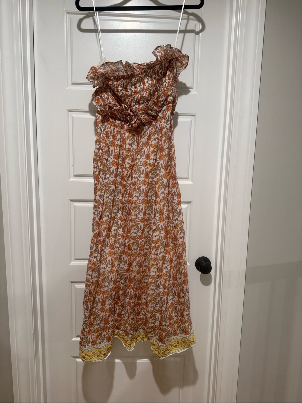 J. Crew Rust and Cream Floral Maxi Dress with Yellow Hem
